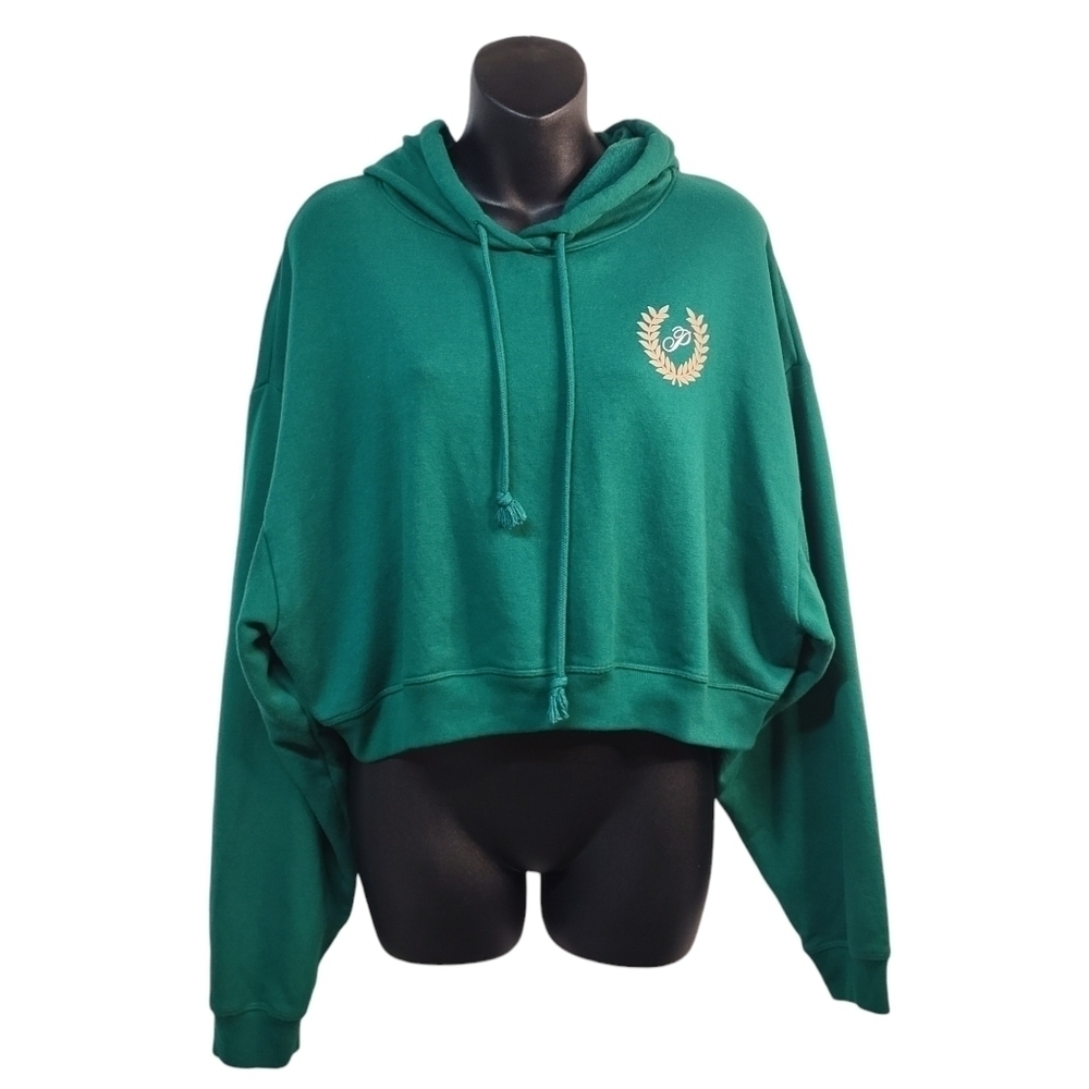 PINK Victoria's Secret Women's Green Cropped Hoodie Size L